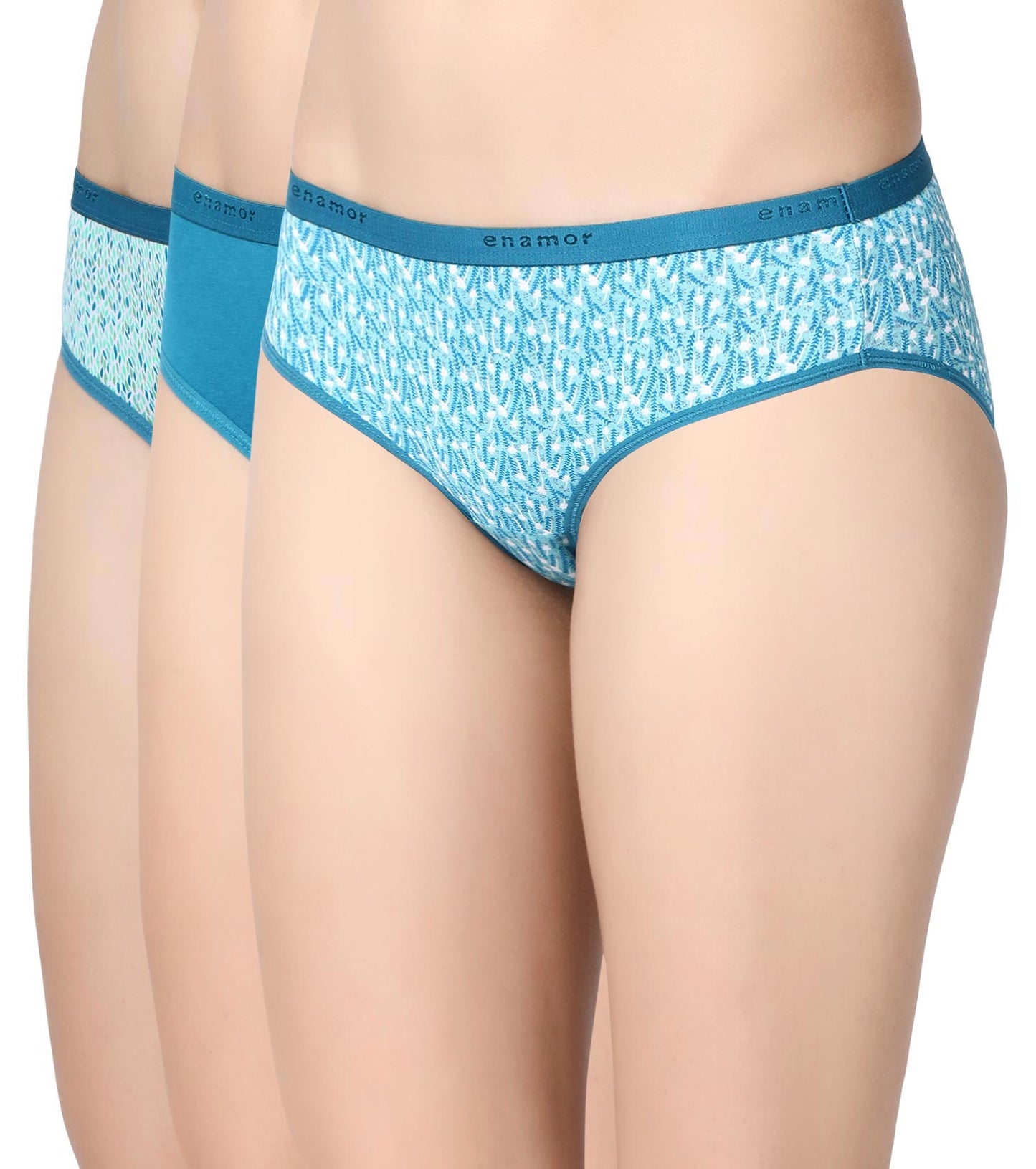 Enamor Women's Cotton Spandex Mid-Waist Hipster Panties 3-Pack: Antimicrobial, Multicolor