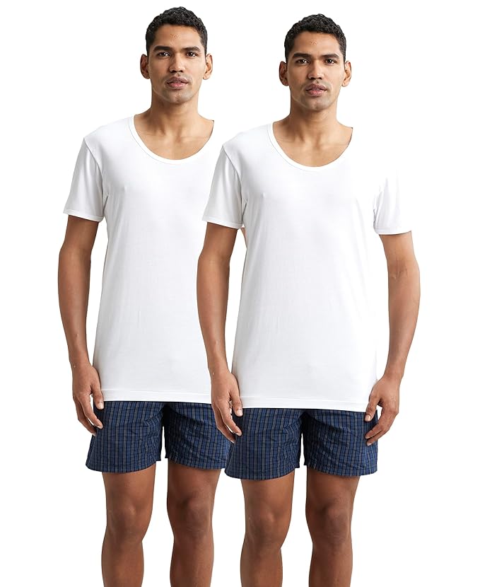 Jockey Men's Super Combed Cotton Round Neck Half Sleeve Vest Two-Pack