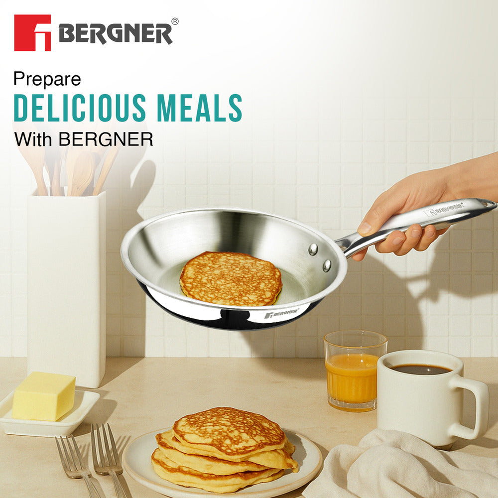 Bergner Argent Tri-Ply 24cm Frypan, Healthy Less Oil Cooking, Induction Ready