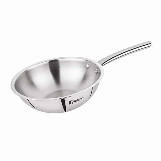 Bergner TriPro Tri-Ply Stainless Steel 24cm Wok Pan for Faster Healthy Cooking