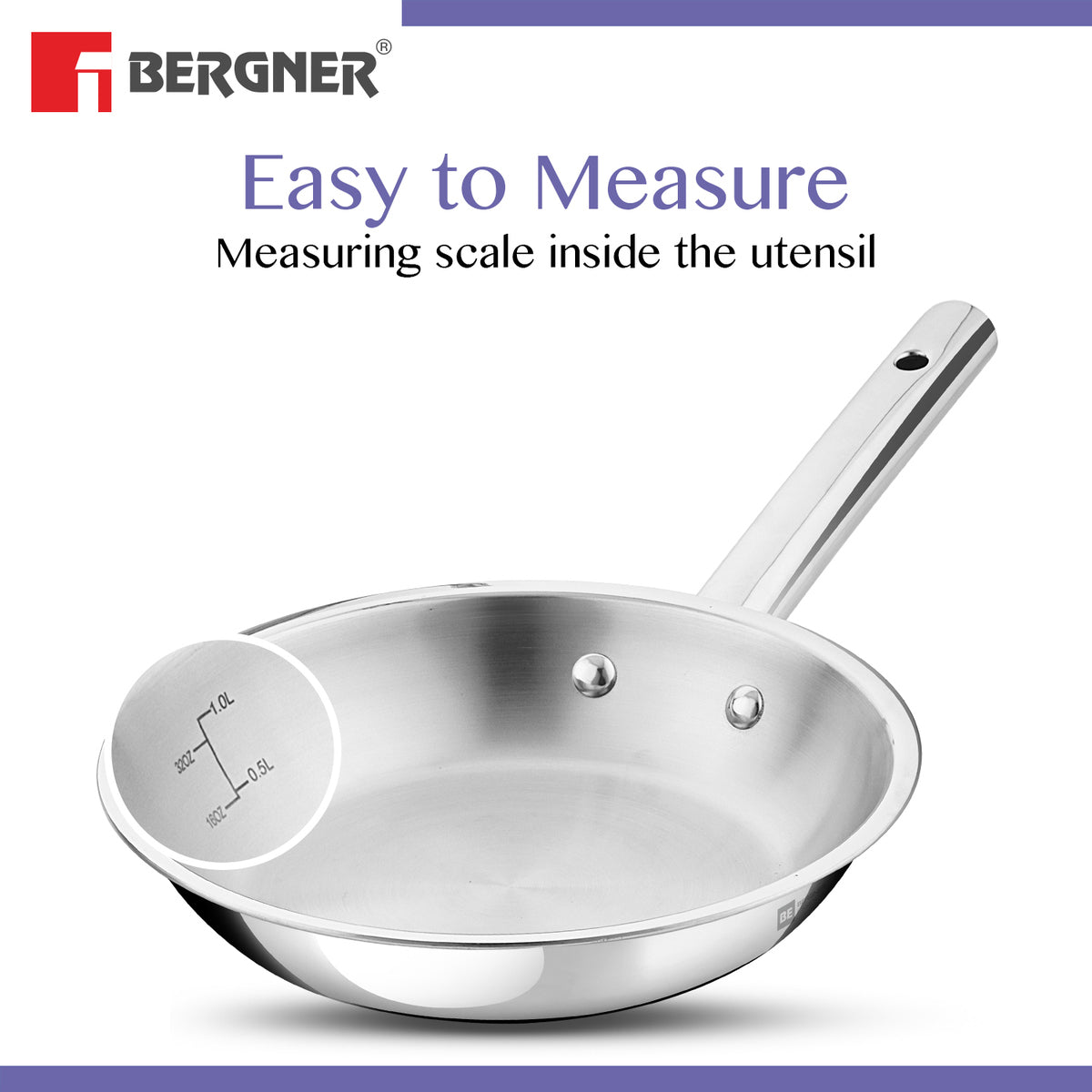Bergner TriPro Tri-Ply Stainless Steel 9.45-Inch Frypan for Healthy Cooking