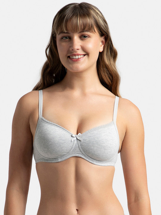 Jockey Wirefree Padded Plus Size Cotton Medium Coverage T-Shirt Bra with Lace Styling