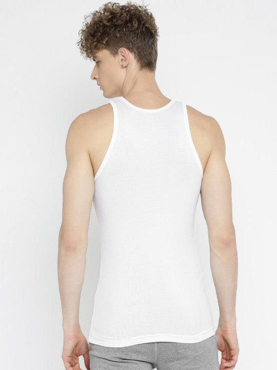 Jockey Men's Pure White Solid Cotton Modal Innerwear Vest - IC13-0105