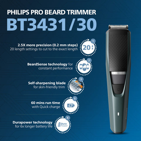 Philips BT3431/30 BeardSense Trimmer with 20 Precision Length Settings
