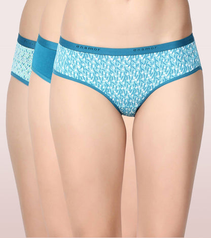 Enamor Women's Cotton Spandex Mid-Waist Hipster Panties 3-Pack: Antimicrobial, Multicolor