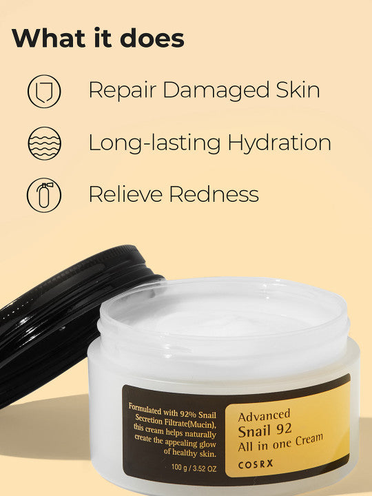 COSRX Advanced Snail 92 All-in-One Cream: 92% Snail Mucin, Intense Hydration & Repair