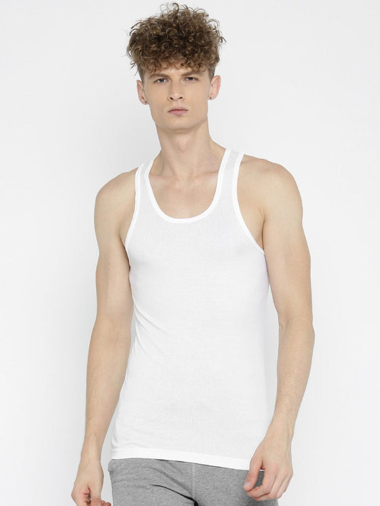 Jockey Men's Pure White Solid Cotton Modal Innerwear Vest - IC13-0105