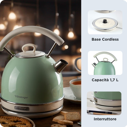 Ariete 2877 Vintage Green Electric Kettle 1.7L with Auto Shut-off