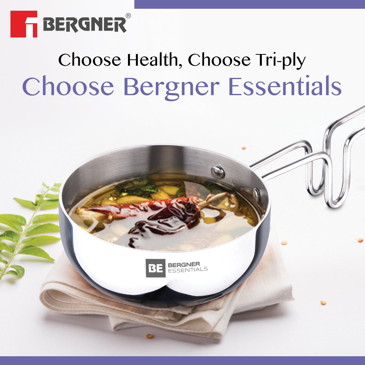 BE Essentials Tri-Ply Stainless Steel Tadka Pan, 10cm, 300ml, Induction Ready