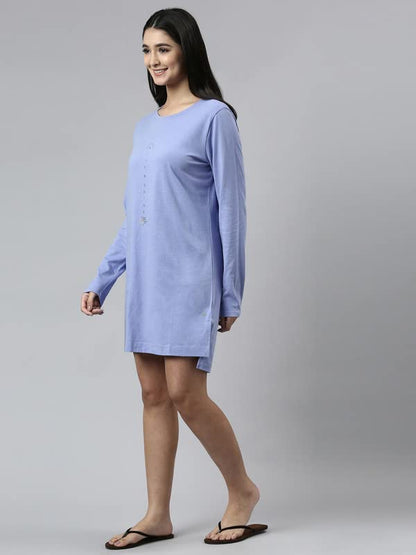 Enamor Essentials Women's Relaxed Fit Cotton Tunic Tee with Full Sleeves and Side Slit