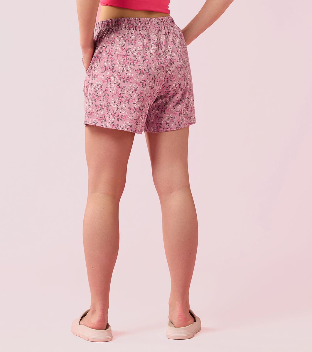 Enamor Women's Super Soft Cotton Drawstring Mid-Thigh Relaxed Fit Shorts