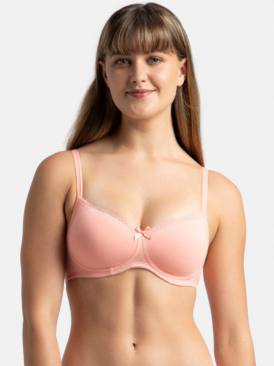 Jockey Wirefree Padded Plus Size Cotton Medium Coverage T-Shirt Bra with Lace Styling
