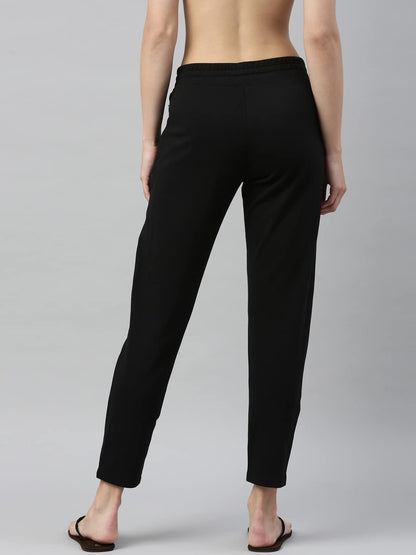 Enamor Women's Mid Rise Ankle Length Relax Pants, Slim Fit French Terry
