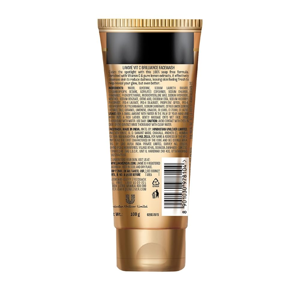 Lakmé Vitamin C Brilliance Facewash with Exfoliating Microcrystalline Beads 100g