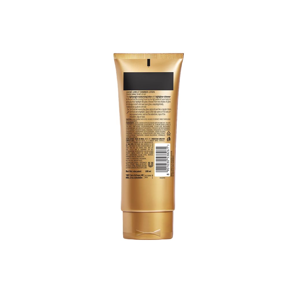 Lakme Lumi Lit Gold Shimmer Body Lotion, Hyaluronic Acid for Radiant Glow