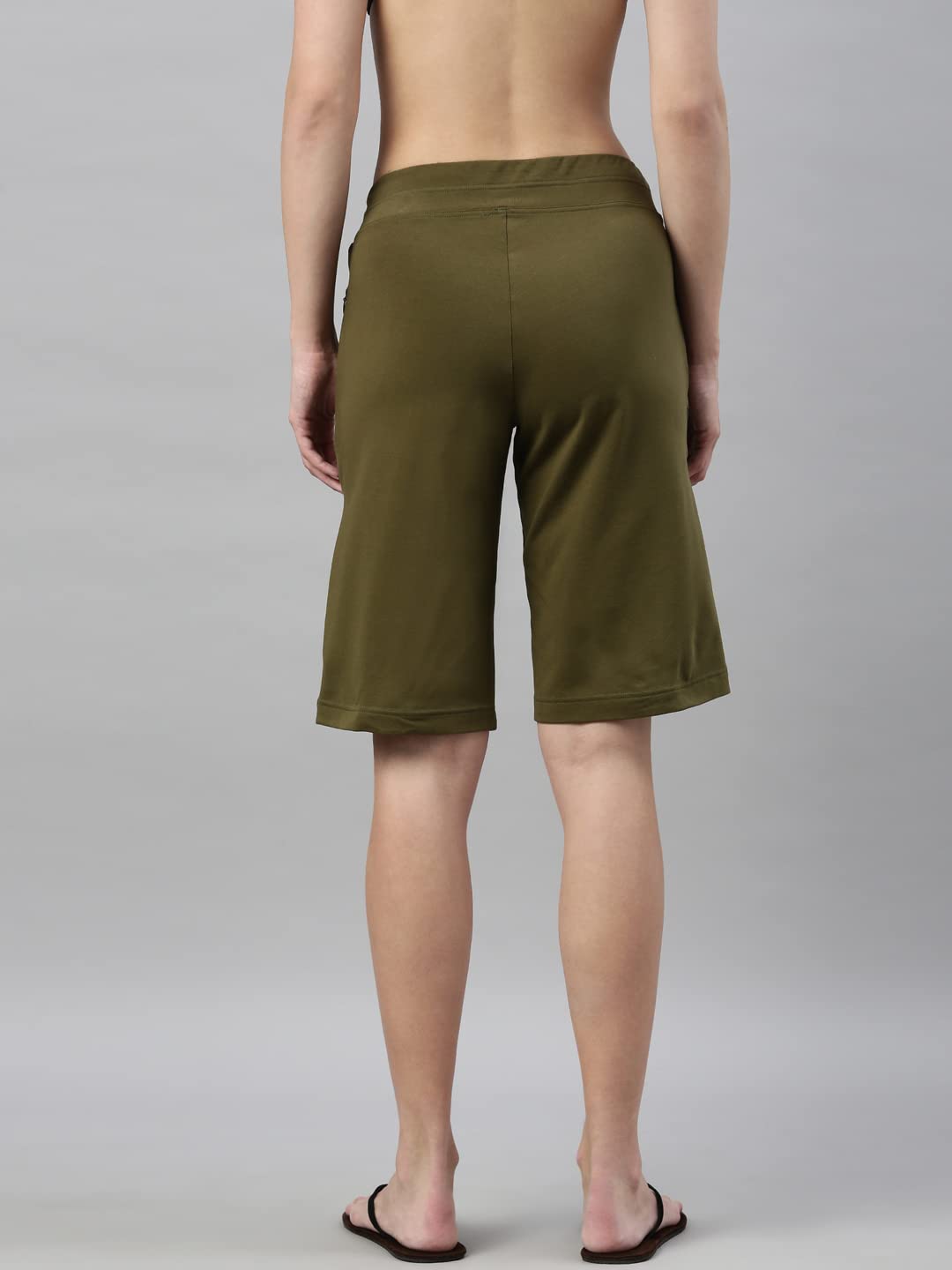 Enamor Women's Mid Rise Knee Length Cotton City Shorts Drawstring Closure
