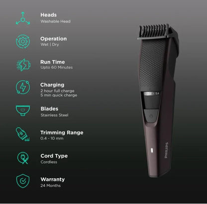 Philips 3000 Series Beard Trimmer with Titanium Blades and PowerAdapt
