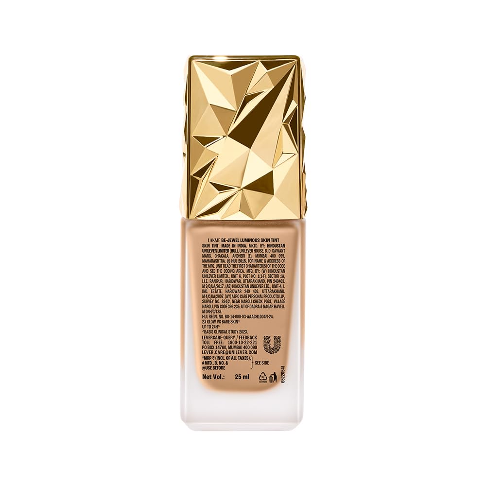 Lakme Be-Jewel Luminous Skin Tint: 24HR Lasting, Light-Reflecting Glow, Warm Beige