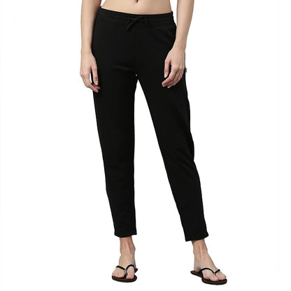 Enamor Women's Mid Rise Ankle Length Relax Pants, Slim Fit French Terry