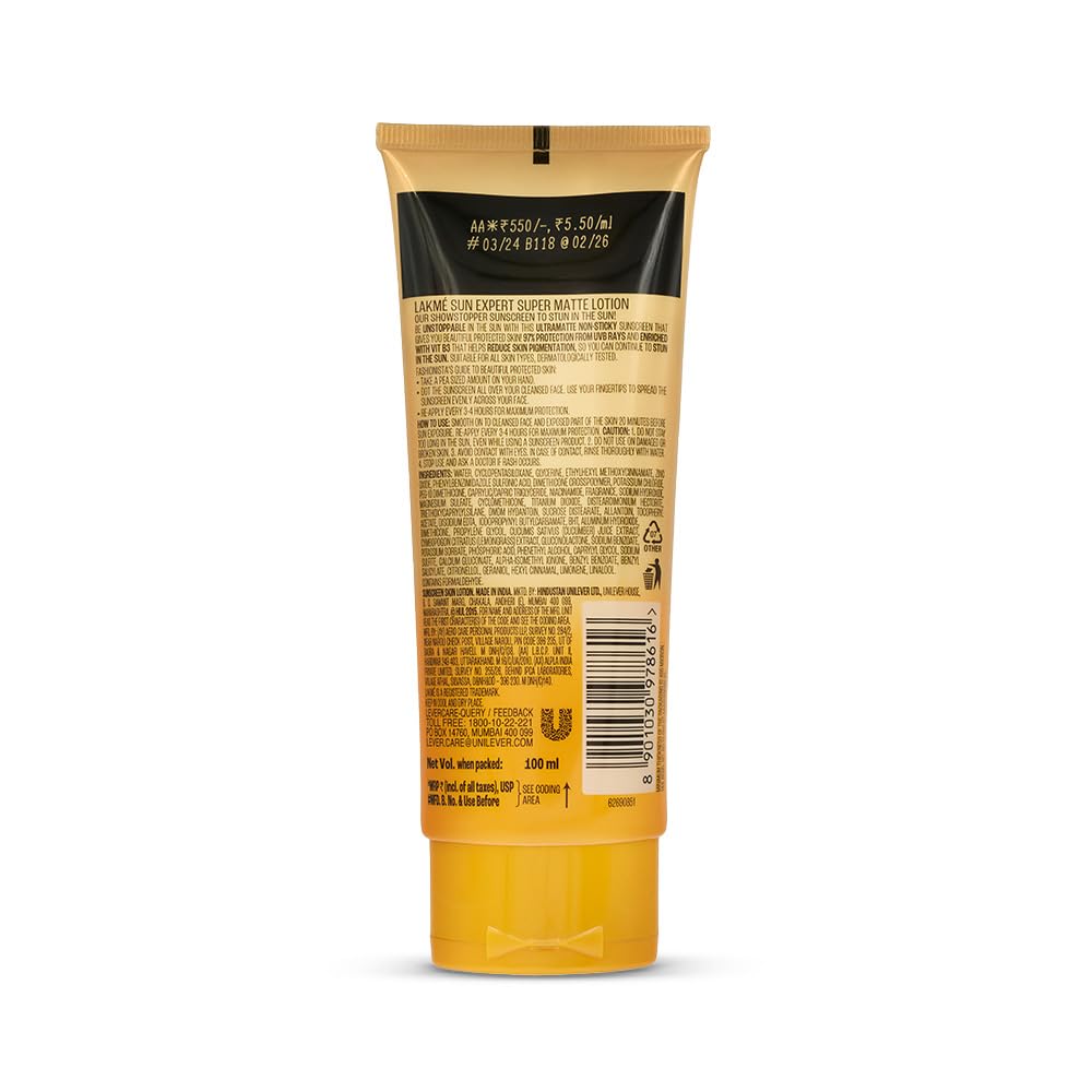 Lakmē Sun Expert SPF 50 Ultra Matte Lotion with Niacinamide and Cucumber