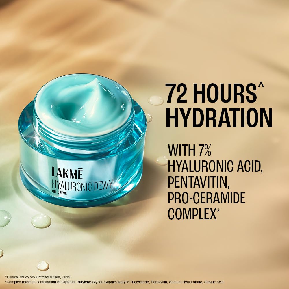 Lakme Hyaluronic Acid Dewy Gel Creme: 72-Hour Hydration for Plump Skin