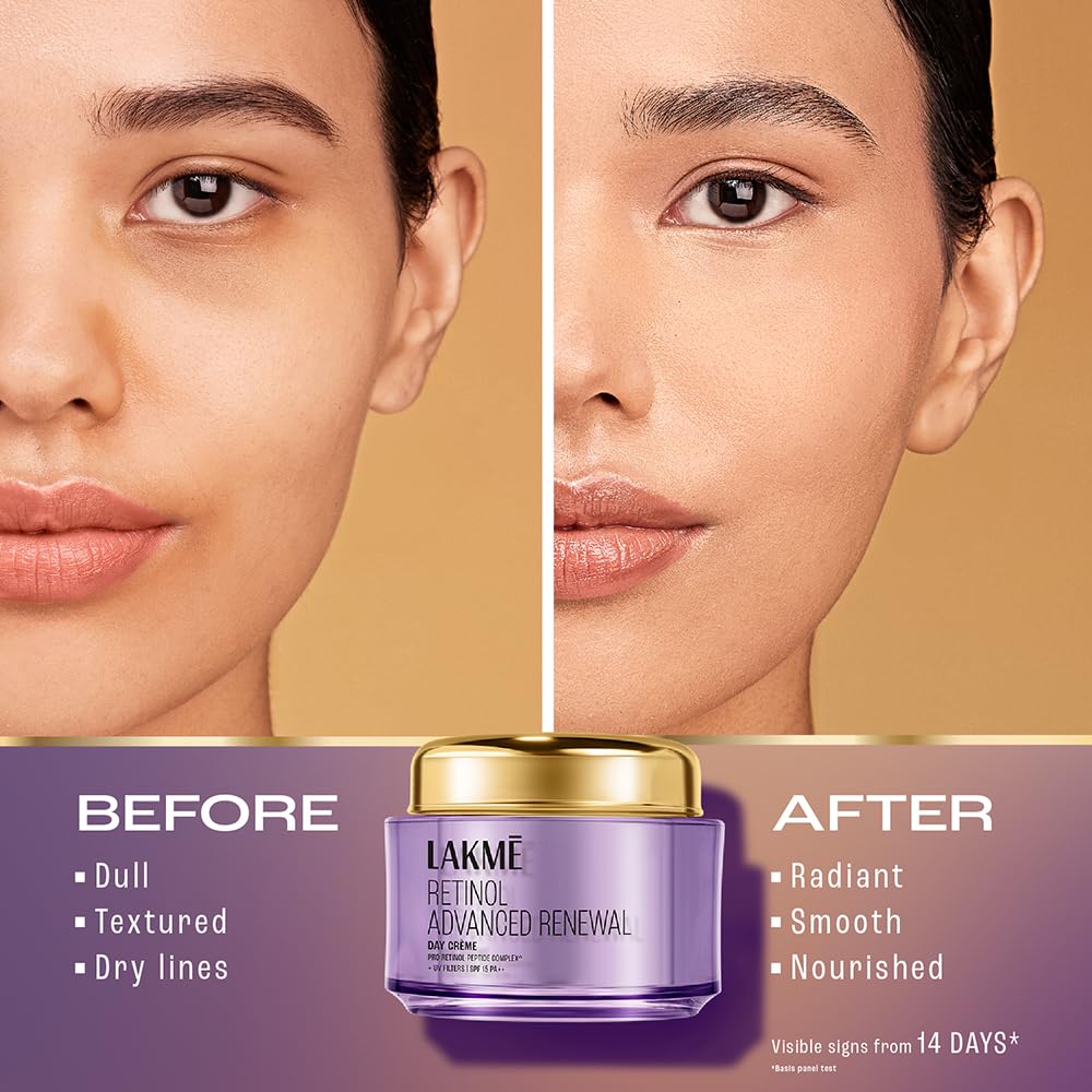 Lakme Retinol Advanced Renewal Day Creme: Pro-Retinol Peptide Complex SPF 15 PA++