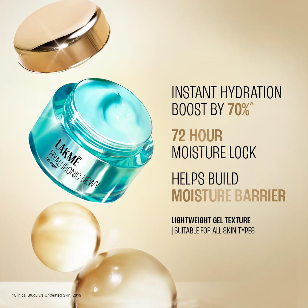 Lakme Hyaluronic Acid Dewy Gel Creme: 72-Hour Hydration for Plump Skin