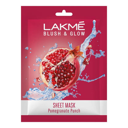 LAKMÉ Blush & Glow Pomegranate Sheet Mask, Soothing, Hydrating, 9.5 ml