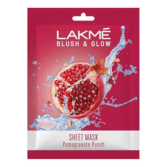 LAKMÉ Blush & Glow Pomegranate Sheet Mask, Soothing, Hydrating, 9.5 ml