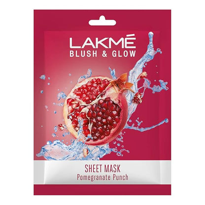 LAKMÉ Blush & Glow Pomegranate Sheet Mask, Soothing, Hydrating, 9.5 ml