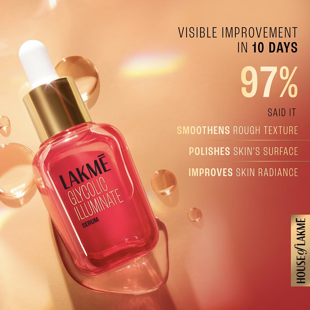 LAKMÉ Illuminate 1% Glycolic Acid Face Serum for Dullness, Improves Skin Texture, 15ml