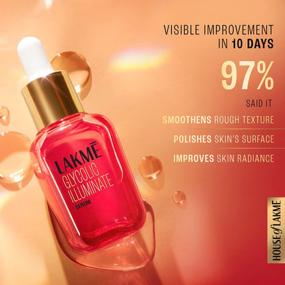 LAKMÉ Illuminate 1% Glycolic Acid Face Serum for Dullness, Improves Skin Texture, 15ml