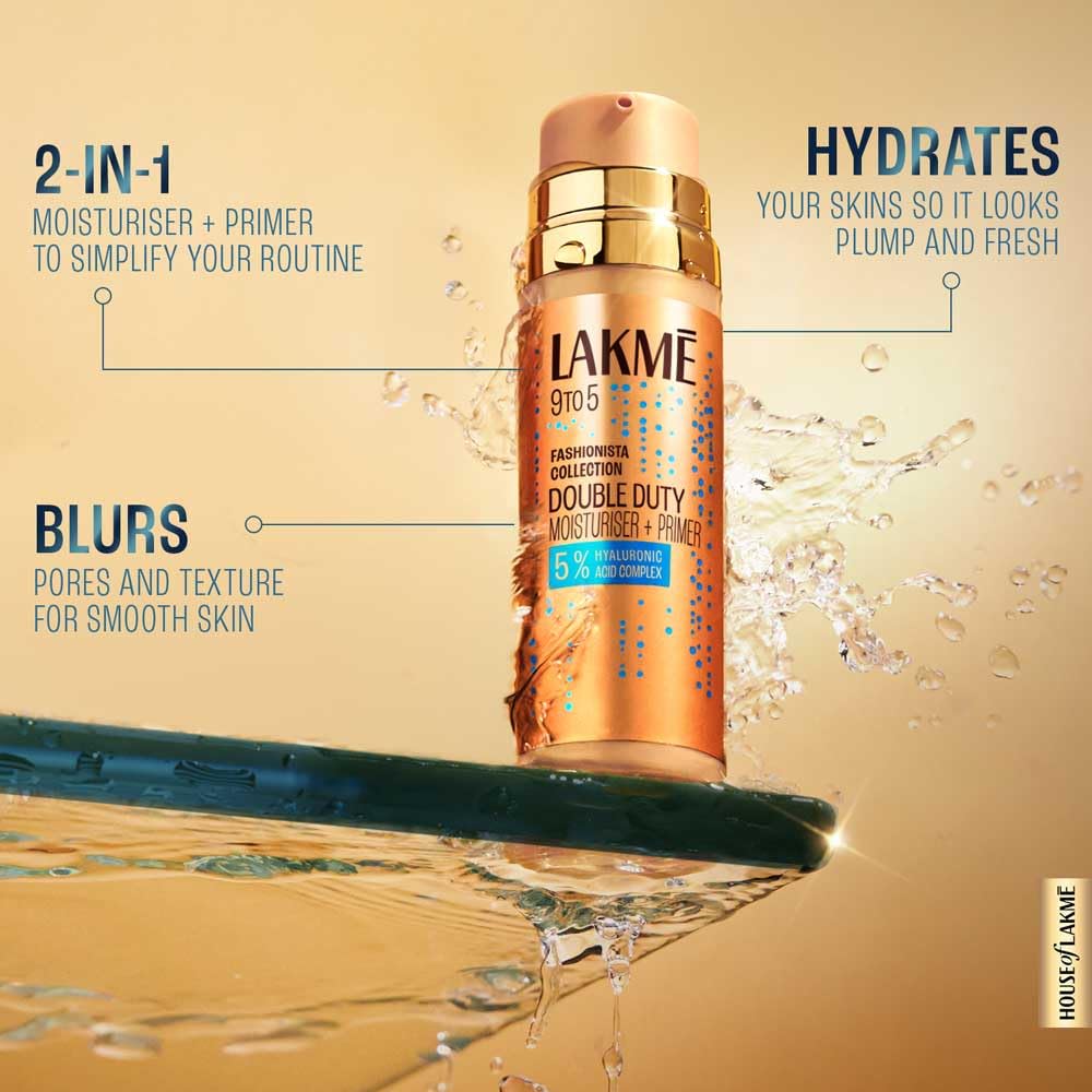 Lakme 9to5 Double Duty Hydrating Moisturizer + Primer, Blurs Pores, 30g