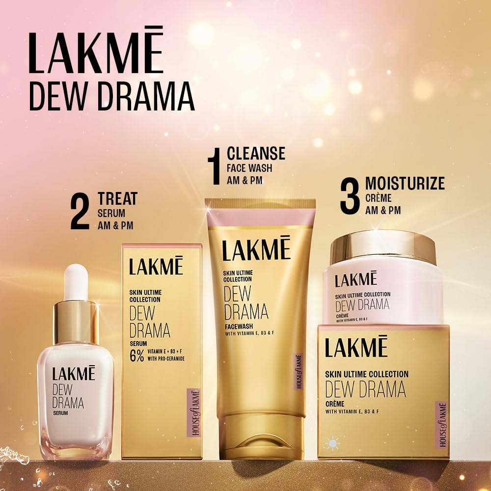 LAKMÉ Dew Drama Gel Creme: Pro-Ceramides, Vitamins E, B, F for Radiant Skin