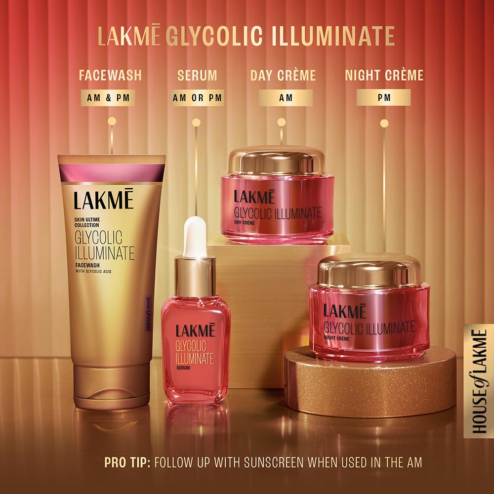 LAKMÉ Illuminate 1% Glycolic Acid Face Serum for Dullness, Improves Skin Texture, 15ml