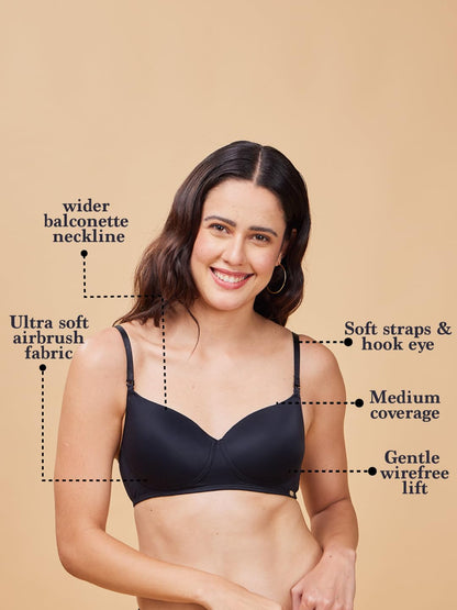 Enamor Women's Nylon Blend Wire-Free Everyday T-Shirt Bra for Smooth Comfort
