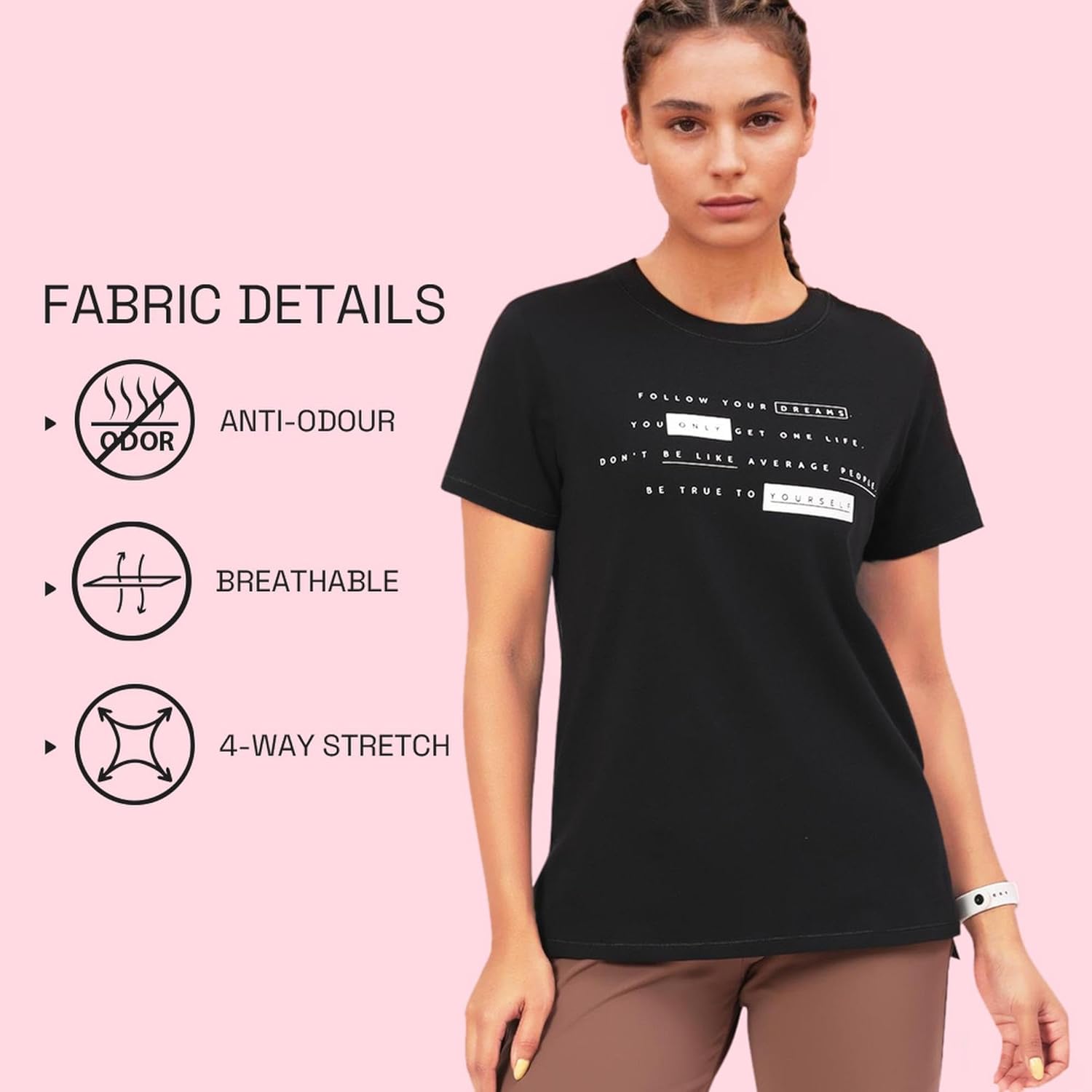 Enamor Women's Relaxed Fit Short Sleeve Breathable Cotton Antimicrobial Active T-shirt