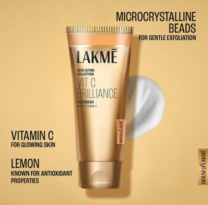 Lakmé Vitamin C Brilliance Facewash with Exfoliating Microcrystalline Beads 100g