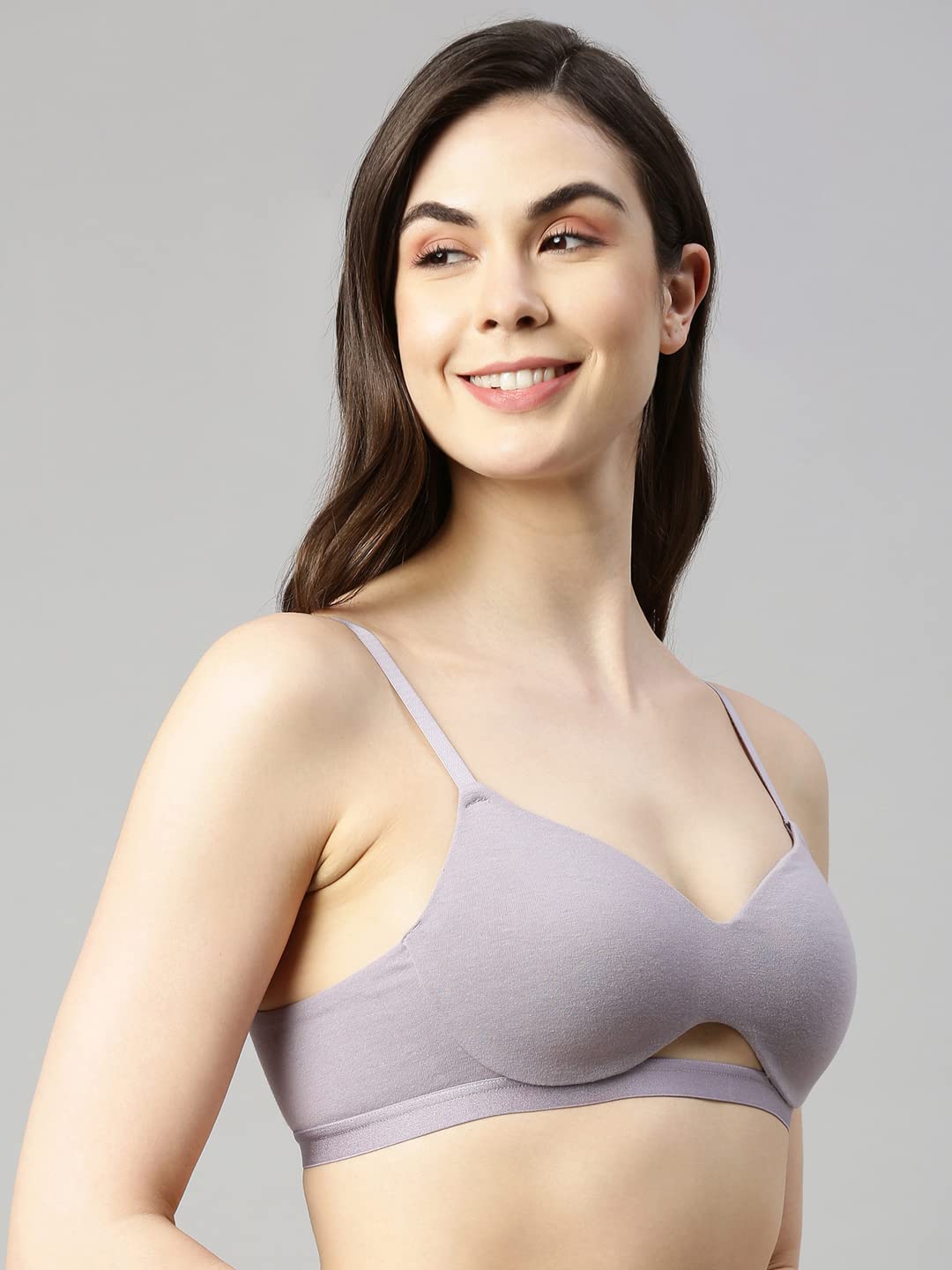 Enamor Cloudsoft Invisi Neckline Cotton T-Shirt Bra, Padded Wirefree Medium Coverage