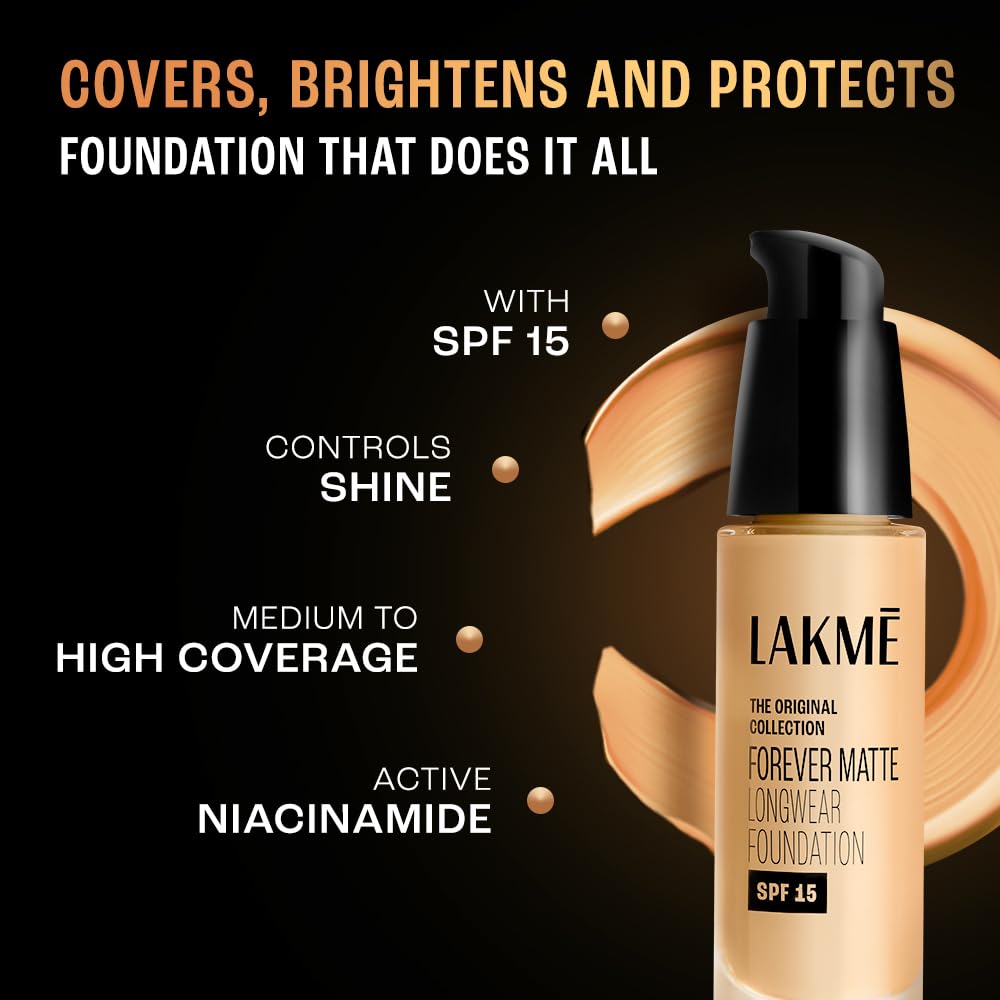 Lakme Forever Matte Longwear Foundation SPF 15 Niacinamide Radiant Long-Lasting Finish