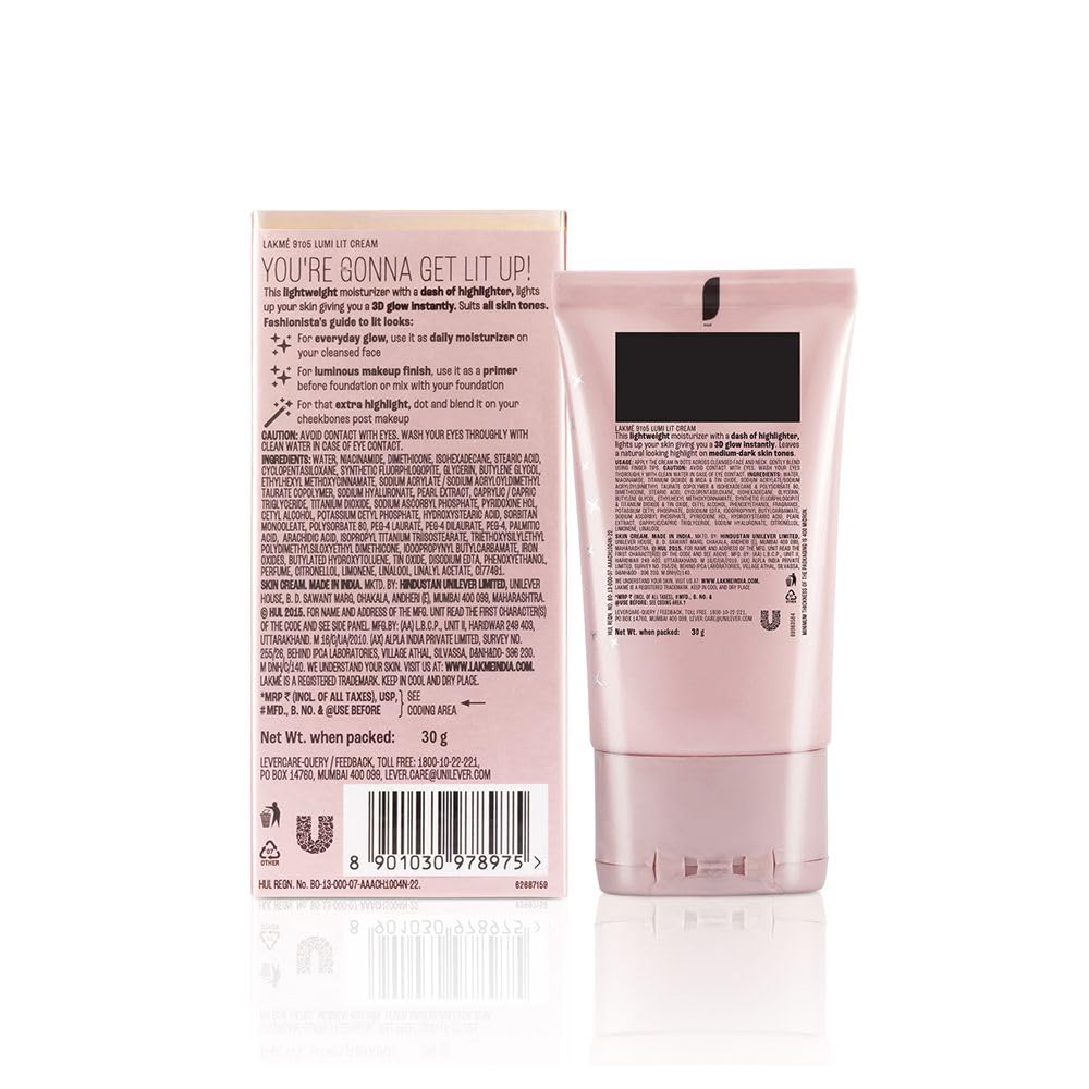 Lakme Lumi Skin Dewy Rose Tinted Moisturizer Cream for Instant 3D Glow, 30g