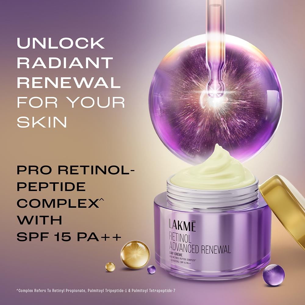 Lakme Retinol Advanced Renewal Day Creme: Pro-Retinol Peptide Complex SPF 15 PA++