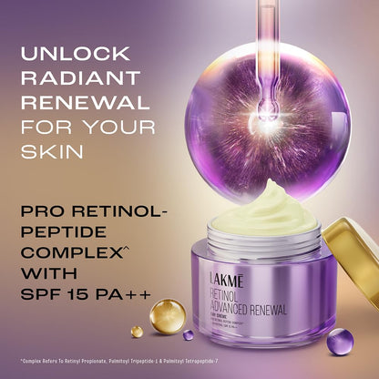 Lakme Retinol Advanced Renewal Day Creme: Pro-Retinol Peptide Complex SPF 15 PA++