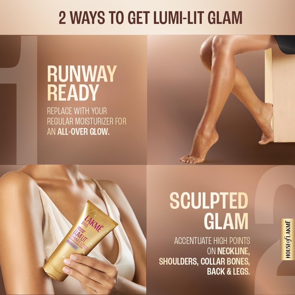 Lakme Lumi Lit Gold Shimmer Body Lotion, Hyaluronic Acid for Radiant Glow