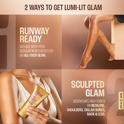 Lakme Lumi Lit Gold Shimmer Body Lotion, Hyaluronic Acid for Radiant Glow