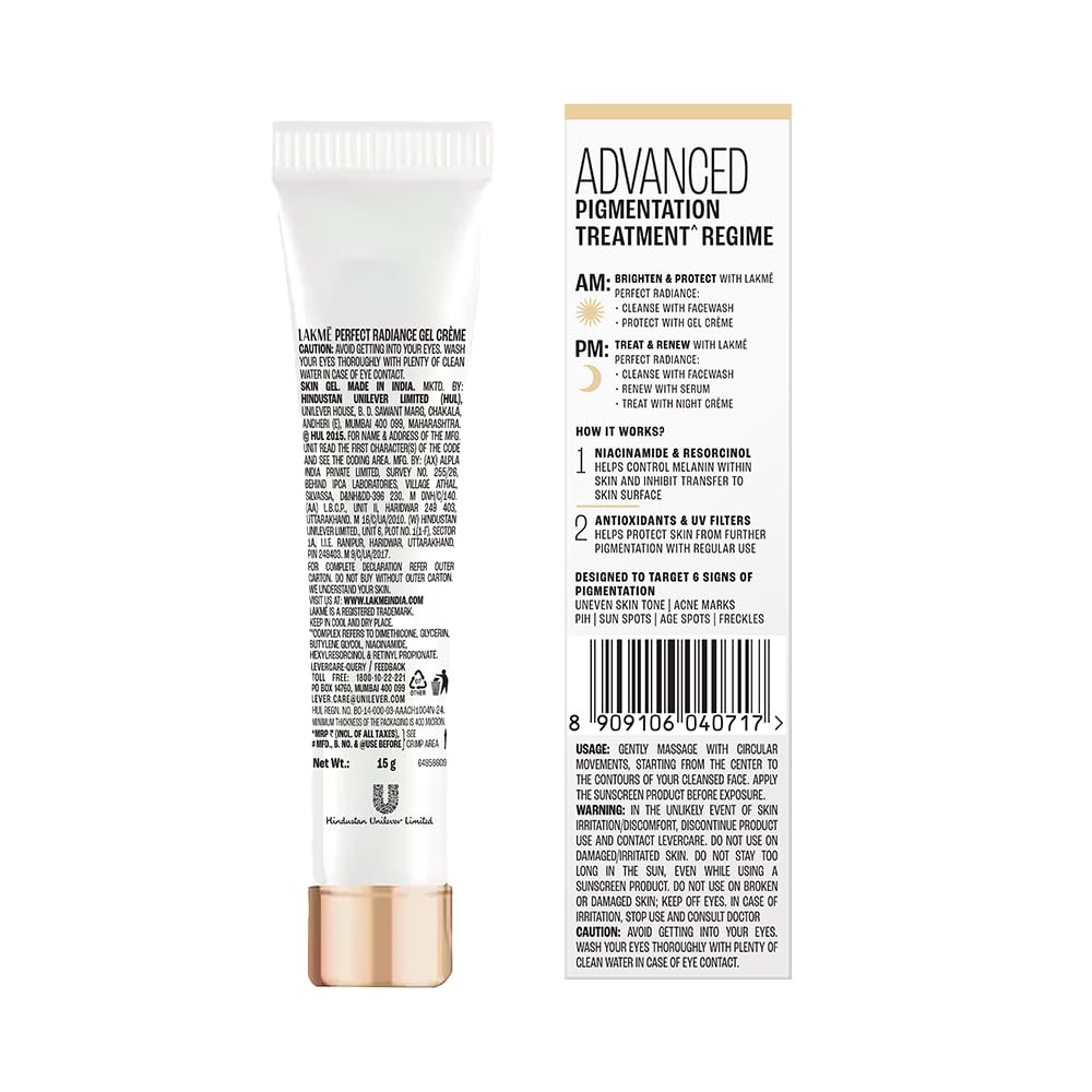 Lakme Perfect Radiance Day Gel Crème: Niacinamide & Resorcinol Pigmentation Treatment, 15g