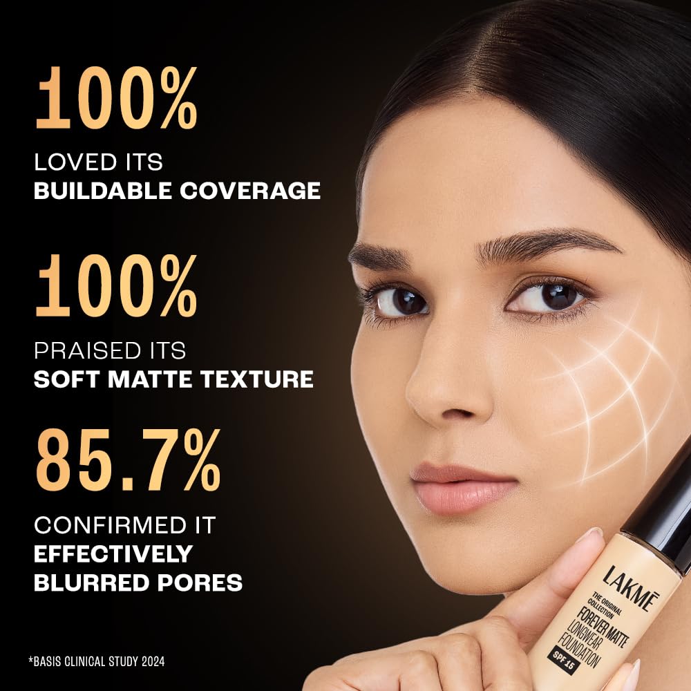 Lakme Forever Matte Longwear Foundation SPF 15 Niacinamide Radiant Long-Lasting Finish