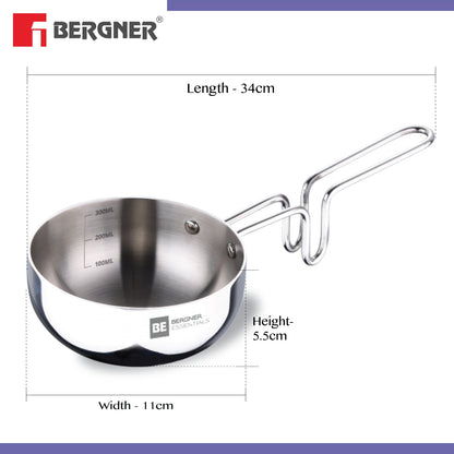 BE Essentials Tri-Ply Stainless Steel Tadka Pan, 10cm, 300ml, Induction Ready