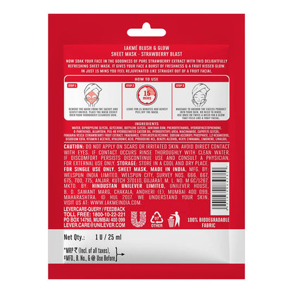 Lakme Blush & Glow Strawberry Sheet Mask: Instant Hydration & Fruity Radiance