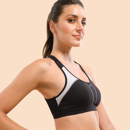 Enamor Women's Medium Impact Cotton Sports Bra with Removable Cups, Racerback Design